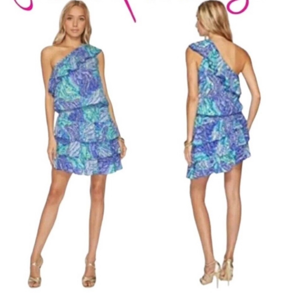 Lilly Pulitzer Abstract Blue and Green Mini Dress